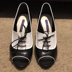 Ralph Lauren Black Leather Katia Peep Toe Shoes